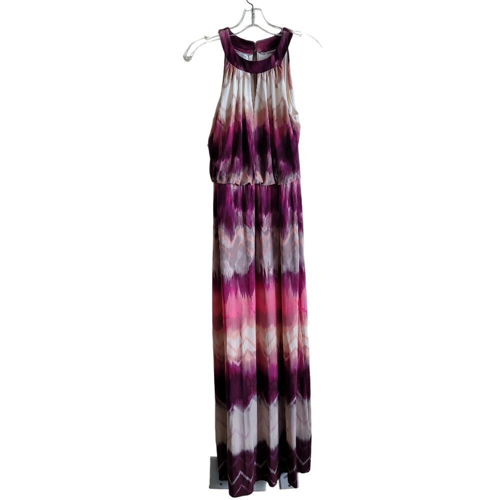 London Times  Cream Purple Multicolored TieDye  Sleeveless Maxi Dress Sz 6